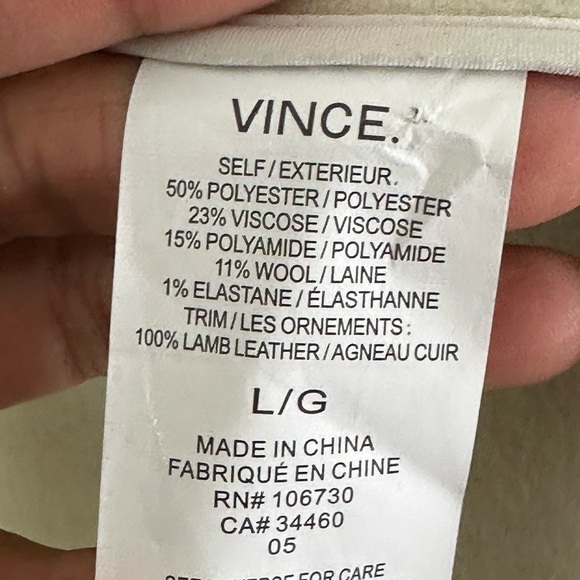 Vince Wool Blend Lamb Leather Trim Vest Size Large - Picture 5 of 6